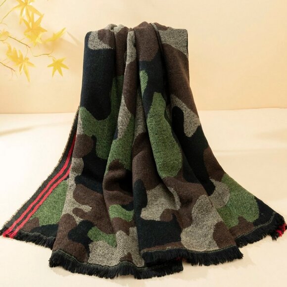 Camo Print Oversized Scarf Wrap Shawl Fall Trend red stripes - Picture 4 of 5